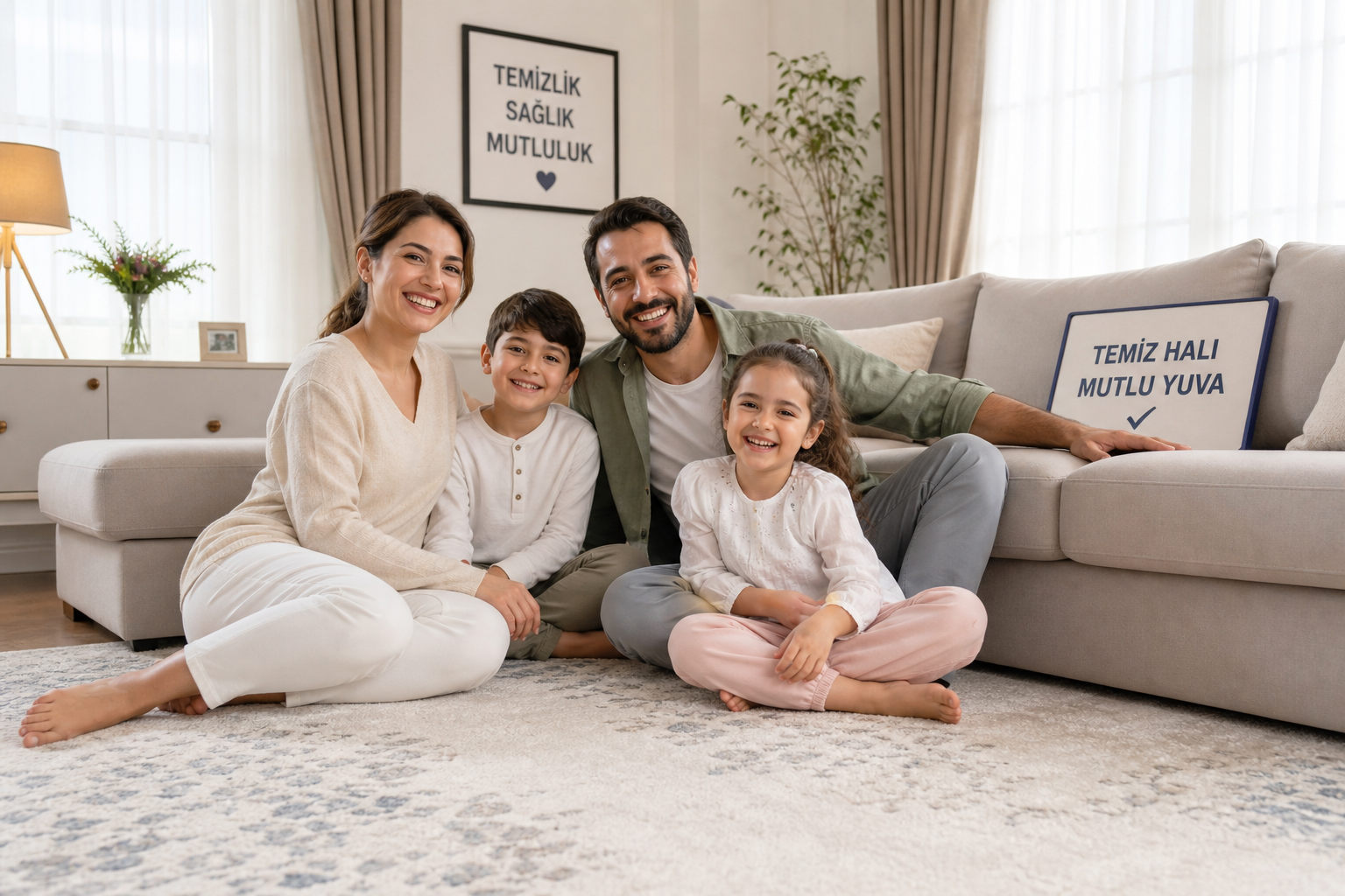 Memnun müşteri ailesi temiz evde